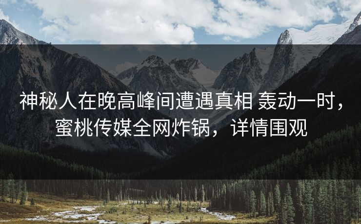 神秘人在晚高峰间遭遇真相 轰动一时，蜜桃传媒全网炸锅，详情围观